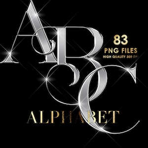 Alfabeto plateado PNG, Alfabeto cromado plateado Clipart, Letras metálicas Png, Letras plateadas, Glamour, Letras brillantes, Descarga digital