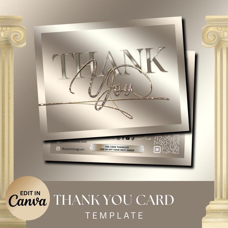 Luxury Gold Thank You Card Template, Editable Canva Business Thank You ...