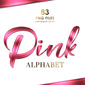 Pink Alphabet Png Clip Art, Script Alphabet PNG, Glitter Pink letters Png, Pink Chrome Alphabet, Script Letters, Cursive, Digital download