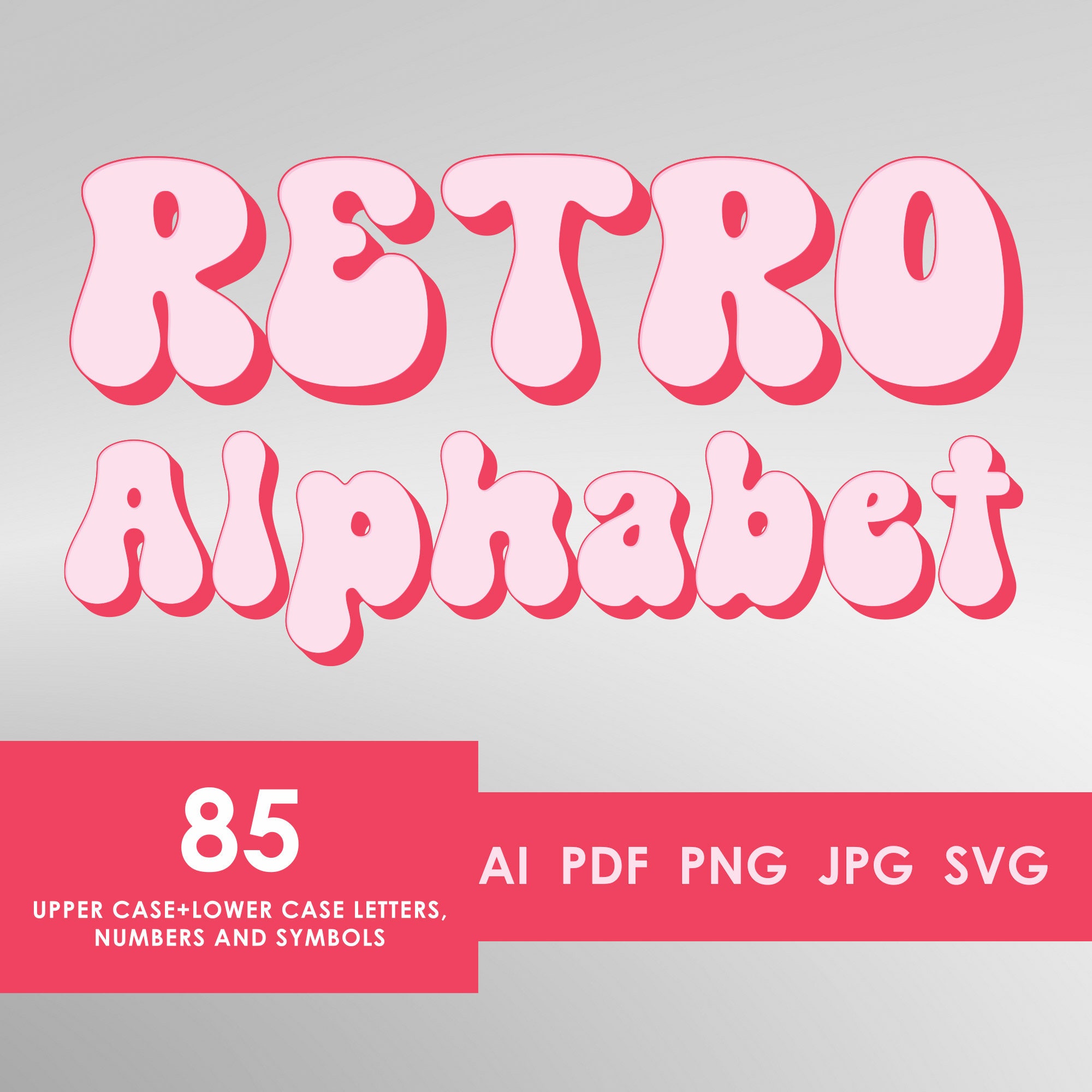 Pink Alphabet Svg, Retro Alphabet SVG, Png, Ai, Jpg, Pdf, Doodle 