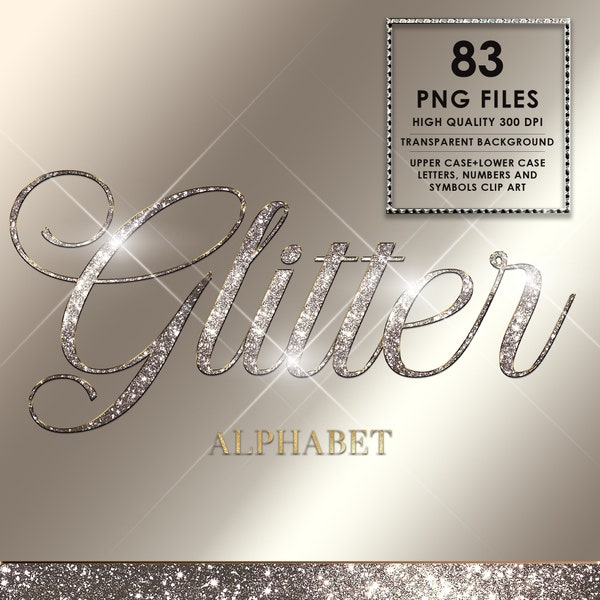 Glitter Alphabet PNG, Diamond Alphabet PNG, Glam Alphabet Clipart, Bling Alphabet png, Sparkle Alphabet, Silver and Gold, Digital download