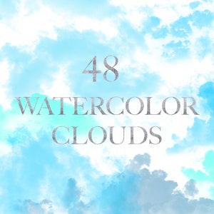 48 cliparts PNG nuages, superpositions de nuages, nuages bleus réalistes, nuages aquarelles, ciel, paquet de nuages, fond du logo, téléchargement numérique