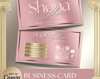 Pink Business Card Template, Editable Canva Card, Beauty Lash Tech Card, Luxury Visiting Card, Elegant Hair Salon Card, Instant Download