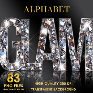 Diamant Alphabet PNG Clipart, Glitter Alphabet PNG, lettres glamour, losanges, lettres Bling PNG, lettres scintillantes, téléchargement numérique