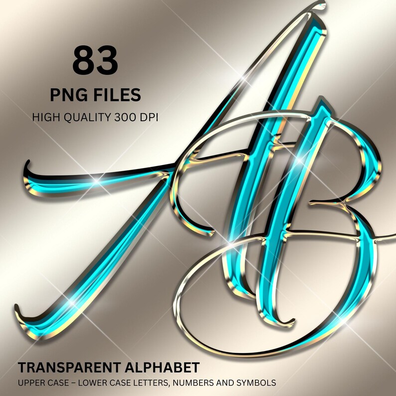 Teal Script Alphabet PNG Clip Art, Cursive Letters, Blue Chrome Letters ...