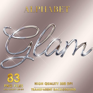 Silver Chrome Letters PNG, Silver Alphabet Clipart, Glitter, Script letters, Silver font Alphabet, Metallic Silver Foil, Digital download