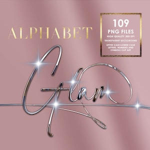 Silver Alphabet PNG, Silver Chrome Alphabet Clipart, Glitter, Script letters, Silver foil Alphabet, Metallic Silver Chrome, Digital download