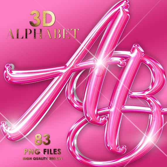 Pink 3D Alphabet PNG, Hot Pink Balloon Letters, Alphabet Clipart, Bubble Letters Png, Glossy Bold Font, Letters for Logos, Sublimation