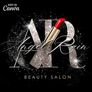 Make-up-Künstler-Logo Canva-Vorlage, bearbeitbares Beauty-Logo mit Lippenstift, Boutique, Gold Glitter Initials-Logo, Canva-Logo, DIY-Logo für Salon