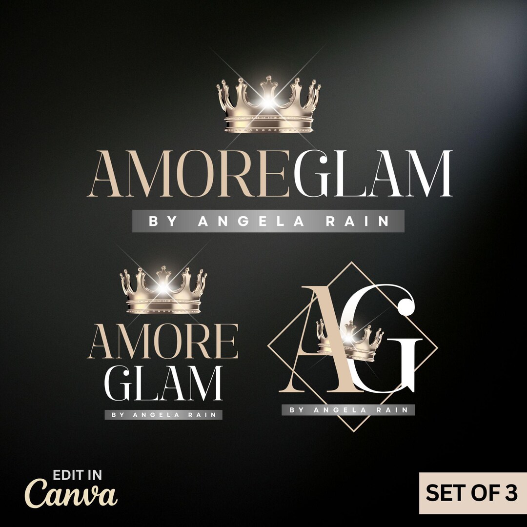 Luxury Crown Logo Template, Glam Beauty Business Branding (canva), Set ...
