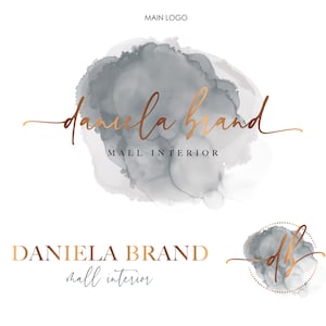 Logotipo em aquarela ouro rosa cinza, design de logotipo pré-fabricado, logotipo de fotografia, logotipo de beleza, logotipo de boutique, logotipo de joias elegantes, logotipo de design de interiores