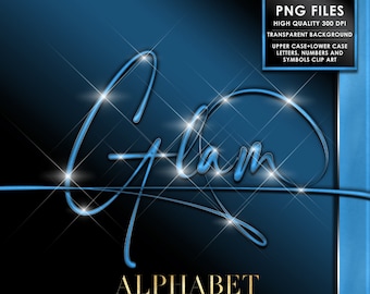 Glam Alphabet Clipart, Blue Chrome Alphabet PNG, Script letters Png, Cursive, Blue foil Alphabet Png, Glitter Letters Png, Digital download