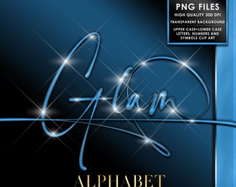 Glam Alphabet Clipart, Blue Chrome Alphabet PNG, Script letters Png, Cursive, Blue foil Alphabet Png, Glitter Letters Png, Digital download