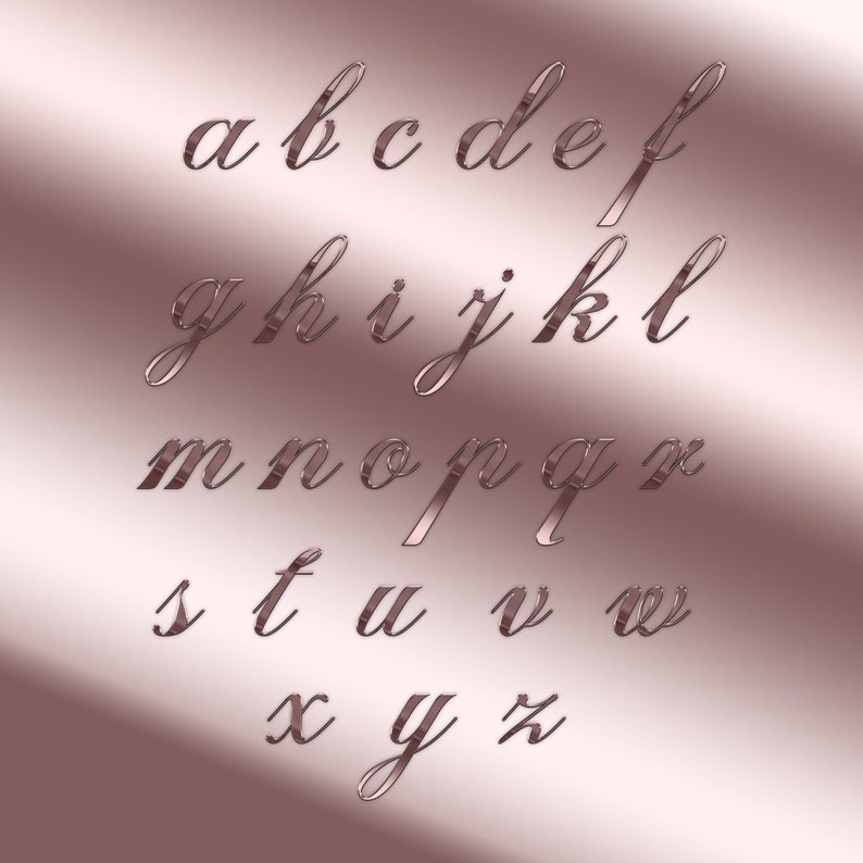 Chrome Cursive Alphabet Clipart, Rose Gold Alphabet PNG, Glitter, Foil ...
