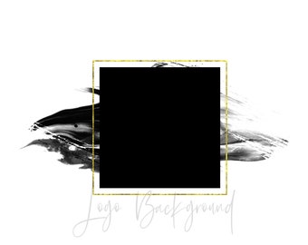 Logo Background Png, Black Brush Stroke png, Glitter Square Frame, Watercolor clipart, Watercolor splash, Gold frame, Instant download