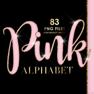 Glitter Pink Alphabet PNG Clip Art, Glitter letters, Script Alphabet, Pink and Gold, Sparkle letters, Glam Alphabet, Bling, Digital download