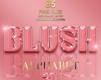 Blush Alphabet png Clip Art, Pink Foil Alphabet PngGlitter Chrome Letters, Pink Foil Letters, Bubble Letters, 3D Letters, Digital download