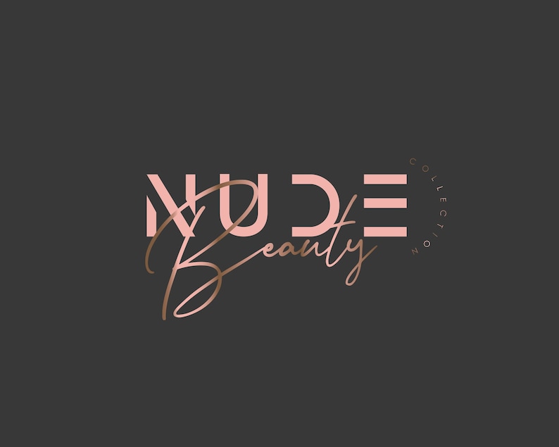 May include: A logo for a beauty brand called "NUDE Beauty Collection". The word "NUDE" is in pink and the word "Beauty" is in a gold script font.