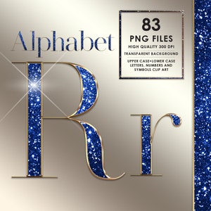 Glitter Alphabet PNG, Diamond Alphabet PNG, Glam Letters Clipart, Diamond letters, Bling, Sparkle, Blue and Gold Letter, Digital download