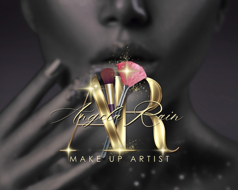 Makeup Lettering Rs Beauty Salon Logo, Gold Makeup Brush Design (canva Editable DIY) - Etsy