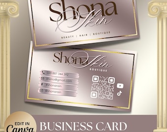 Pink Rose Gold Business Card Template, Editable Canva Card, Beauty Lash Tech Card, Luxury Visiting Card, Elegant Hair Salon Card