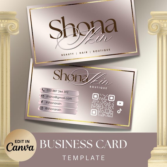 Pink Rose Gold Business Card Template, Editable Canva Card, Beauty Lash Tech Card, Luxury Visiting Card, Elegant Hair Salon Card