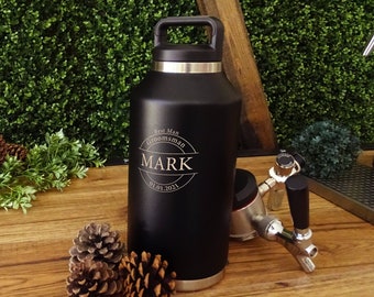 Pressurized and Insulated Engraved Stainless Steel 64oz Growler