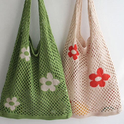 flower print crochet shopper bag