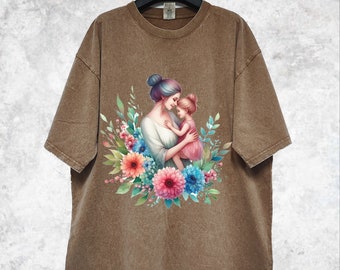 Mother's Day Shirt, Mom "Warm Embrace" Shirt, Vintage Washed Tshirt, Custom Flower Mama Shirt, Gift For Mama, Mothers Day Gift, Gift For Her