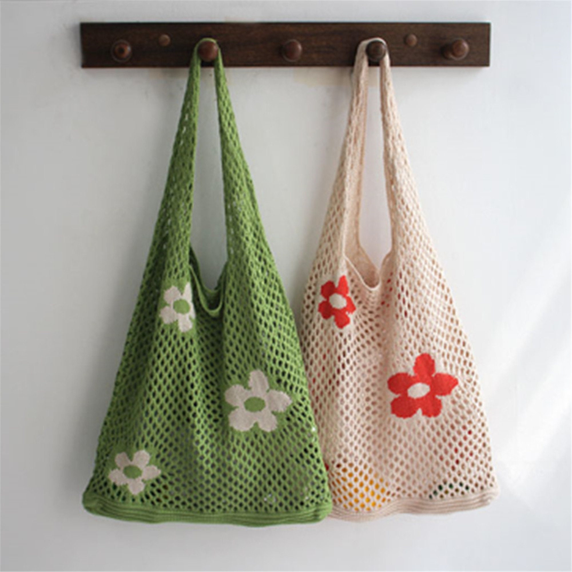 flower print crochet shopper bag