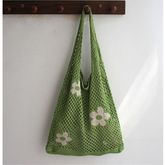 flower print crochet shopper bag