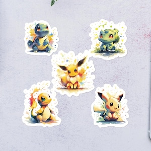 Sticker Set 5 Pokémon Bubble-Free Vinyl Stickers Custom Pokémon Decals for Laptops, Notebooks Water Bottle