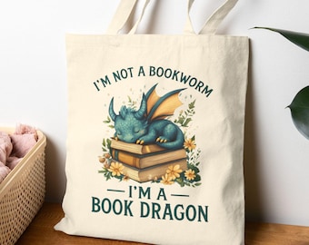 Sac fourre-tout en toile Dragon Book : cadeau littéraire réutilisable pour rat de bibliothèque