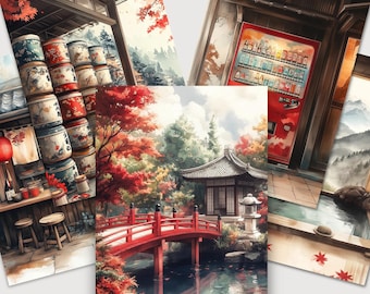 Japanese Autumn Collection Art Print: Red Maple Series (PDF Download, Set of 12)