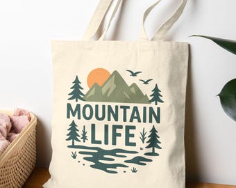 Mountain Life Cotton Canvas Tote Bag: Minimalist Forest Design