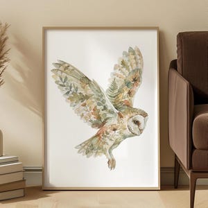 "Kunstdruck Aquarell Eule: Sanfter erdiger Waldflug ""Eulchen""."