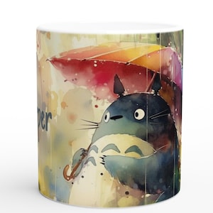 Personalized Totoro Mug, Watercolor Anime Art, Custom Name Gift