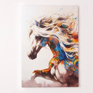 Vibrant White Horse Colorful Horse Wall Art For Equestrian Lovers Gift For Her Watercolor Animal Print For Horse Girl Room Western Decor