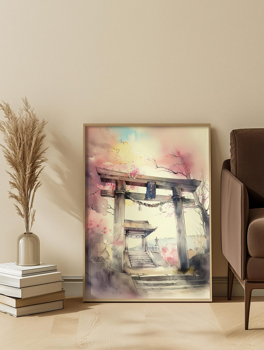 Japanese Torii Gate Cherry Blossom Print: Zen Watercolor Shrine Art - Etsy