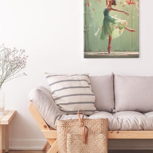 Whimsical Ballerina Art Print: Green Dress, Floral Cascade image 5