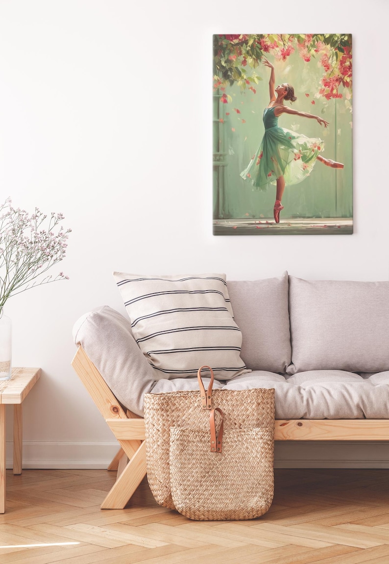 Whimsical Ballerina Art Print: Green Dress, Floral Cascade image 5