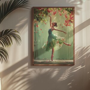Whimsical Ballerina Art Print: Green Dress, Floral Cascade image 7