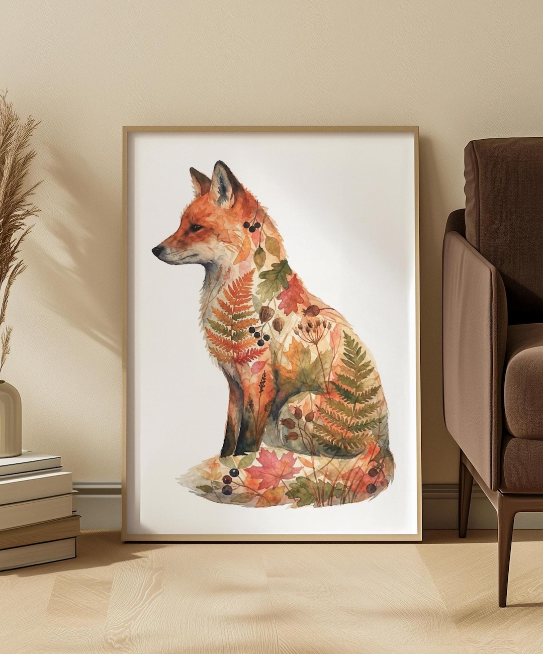 Woodland Watercolor Fox Art Print: Warm Autumn Tones Forest Nature ...
