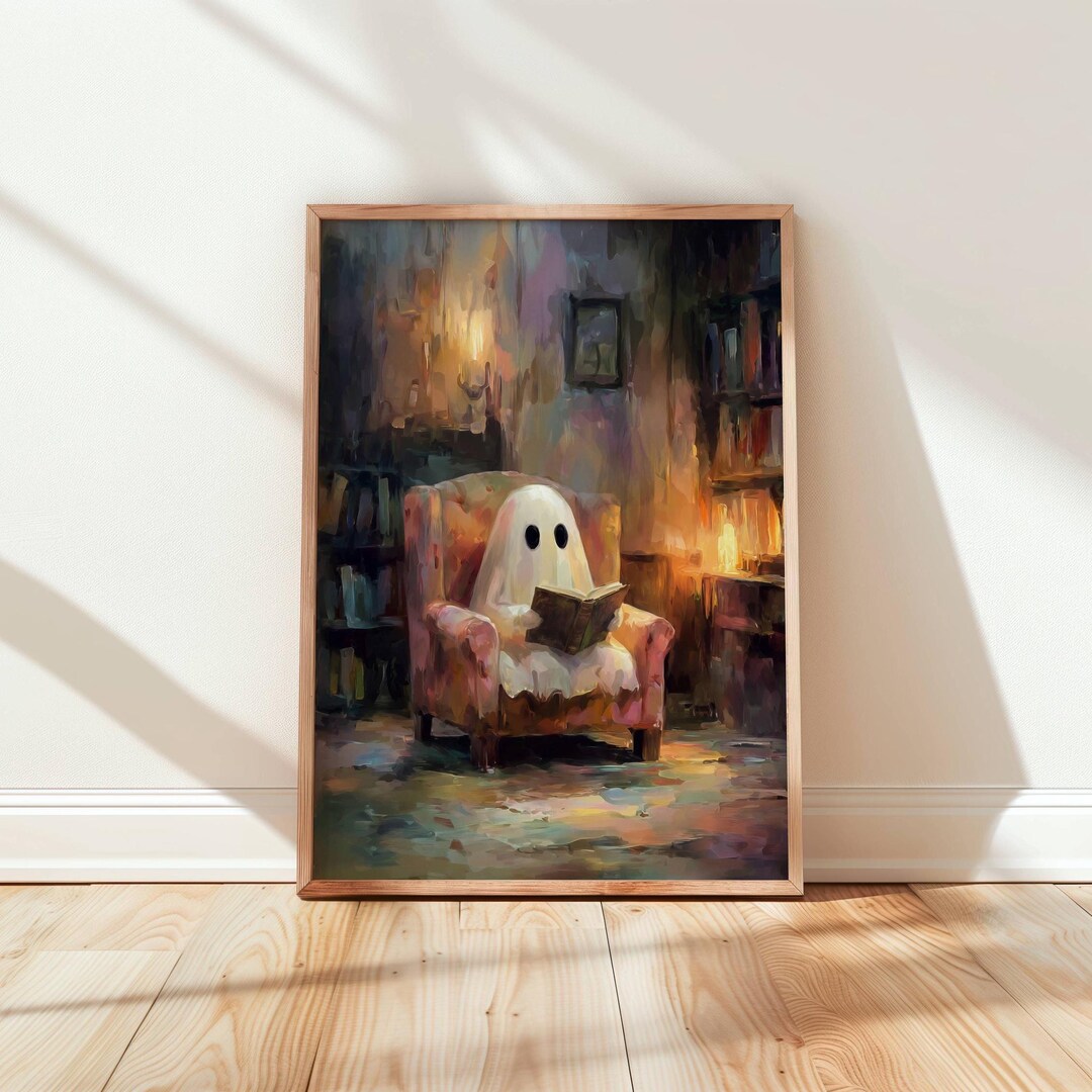 Storybook Style Ghost Library Art Print: Warm Candlelit Cozy Reading ...