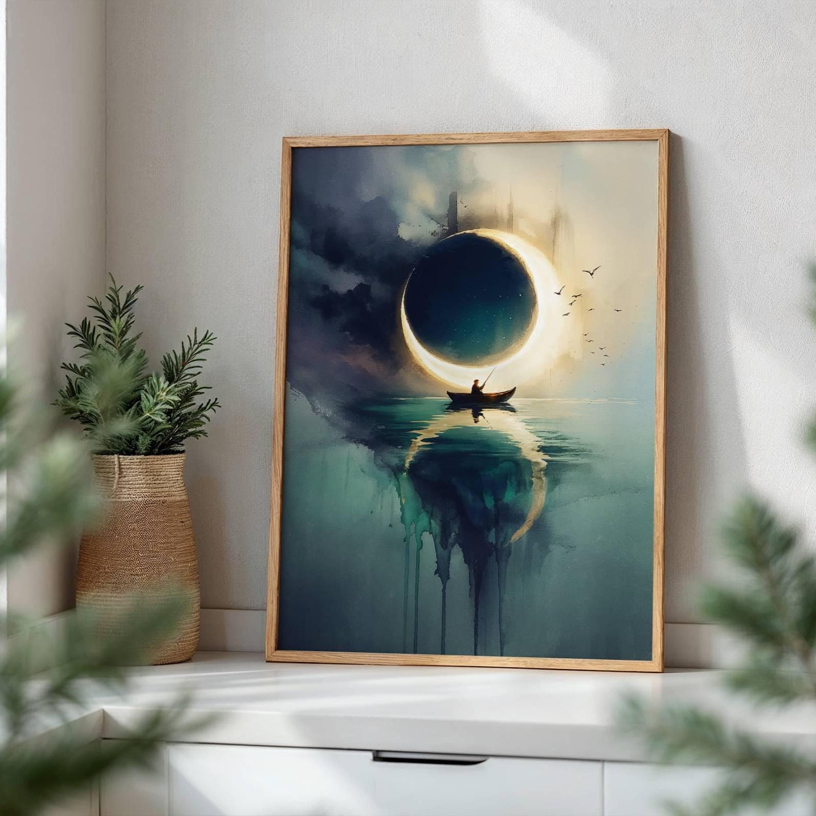 Moon and Boat Painting - Etsy