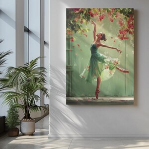 Whimsical Ballerina Art Print: Green Dress, Floral Cascade image 3