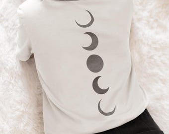 Moon Phase Graphic Tee: Celestial Back Print, Unisex Astrology Shirt