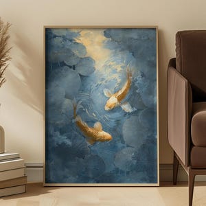 Lámina artística de pez koi dorado: decoración zen de jardín acuático japonés