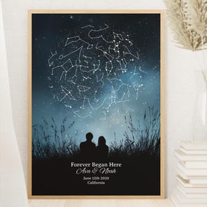 Mapa estelar personalizado para parejas, regalo de aniversario con cielo nocturno personalizado, impresión de fecha de boda, idea de regalo romántica personalizada para él o ella