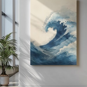Japanese Wave Art Print: Blue Ocean Calm Minimal Seascape Scene image 10